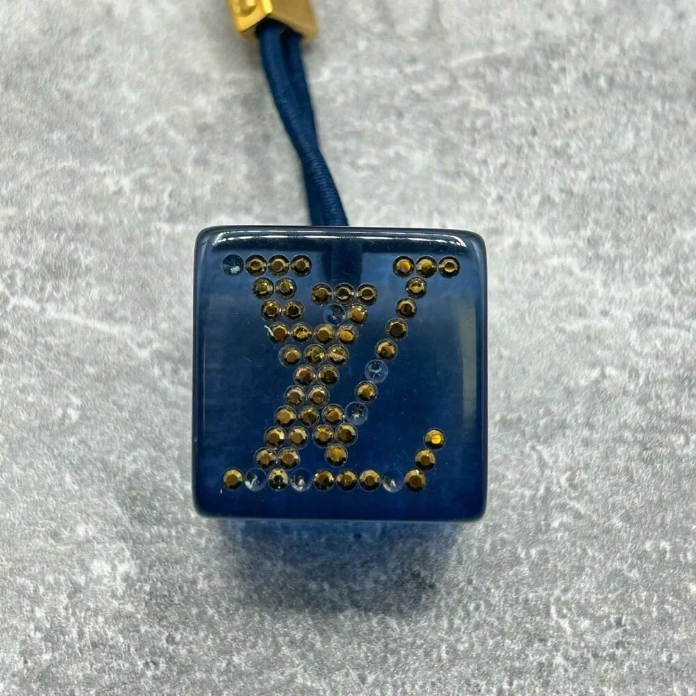 Louis Vuitton Monogram Blue Hair Cubes Rhinestone Pony Tail Hair Tie Accessory